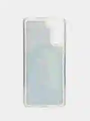Голубой чехол силиконовый жидкий с блестками Samsung S21 Plus + Ultra