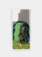 Зеленый чехол силиконовый жидкий с блестками Samsung S21 Plus + Ultra
