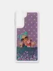 Пурпурный чехол силиконовый жидкий с блестками Samsung S21 Plus + Ultra