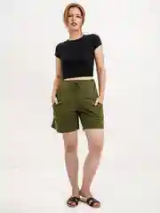Тёмно-зелёный шорты женские, летние, однотонные, размеры с 48 по 58, LILIANS