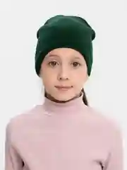 Тёмно-зелёный шапка для девочек и мальчиков ТИМКА, бини без подклада, весна-осень