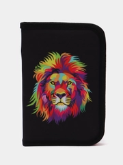 Пенал BRAUBERG с наполнением, 1 отд, 1 откидная планка, 24 предмета, 21х14см,Colorful lion