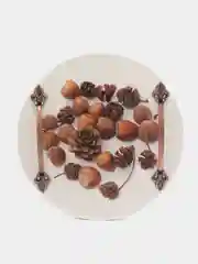 Поднос круглый "Шишки и орехи", из массива сосны, ручной работы, для декора
