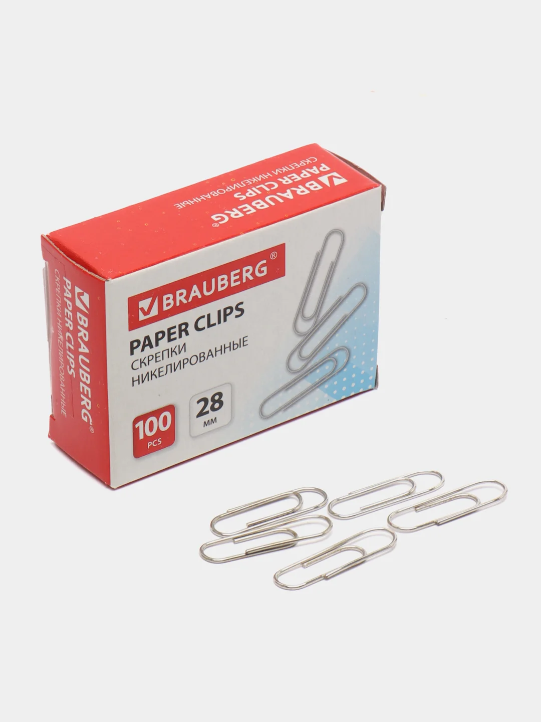 Скрепки BRAUBERG 28 мм, никелированные, 100 шт
