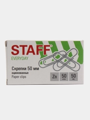 Скрепки большие STAFF, оцинкованные, 50 мм, 50 штук