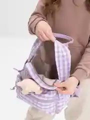 Фиолетовый рюкзак для девочки, с игрушкой, с мишкой, в клетку, 30 см, фиолетовый