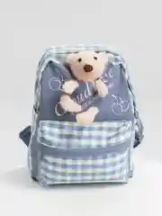 Голубой рюкзак для девочки, с игрушкой, с мишкой, в клетку, 30 см, голубой