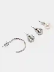 Серый металлик серьги-гвоздики и серьги-кольца женские, комплекты