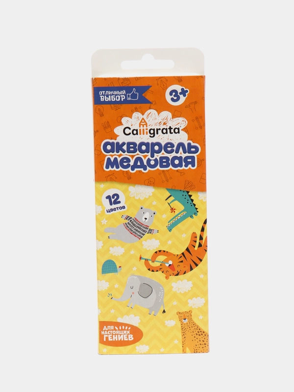 Акварель 12 цветов в картонном пенале, медовая, без кисти,