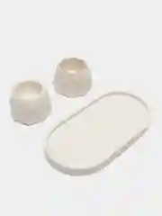 Белый комплект кашпо, поднос из гипса