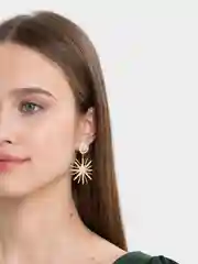 Серьги женские "Солнце", с камнями, золотистые, с серебряным гвоздиком