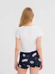 Белый пижама женская с шортами и футболкой, домашняя одежда