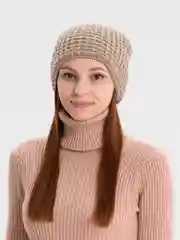 Бежевый меланж шапка женская бини Камилла, осень-весна
