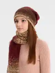 Вишнёвый комплект шапка женская бини и шарф Каролина