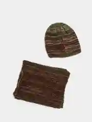 Зелёный хаки комплект шапка женская бини и шарф Каролина