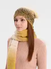 Горчичный комплект шапка женская бини и шарф Каролина