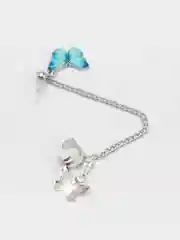 Серебряный серьга - кафф с голубой бабочкой, разные застёжки