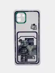 Темно-синий чехол Samsung Galaxy A03 (Самсунг Галакси А03) прозрачный с карманом для карты, с рисунком