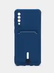 Синий чехол Samsung Galaxy, Самсунг Галакси A50 / A50s / A30s, силиконовый, с карманом для карты