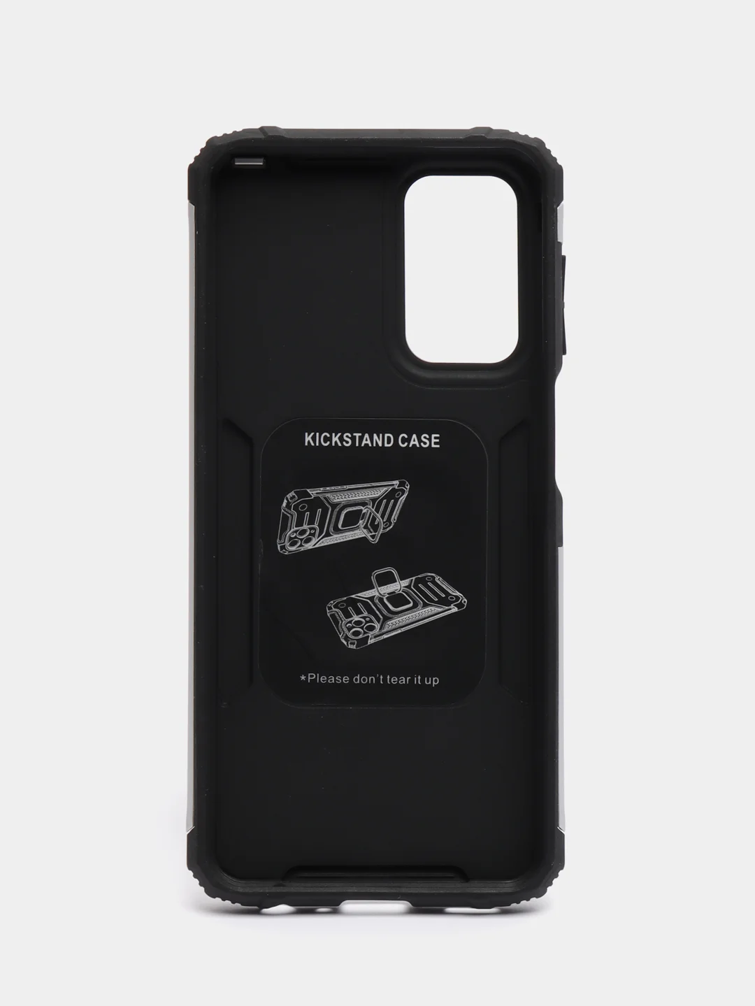 Серебряный чехол противоударный Samsung Galaxy A23, Самсунг Галакси А23 с металлической подставкой