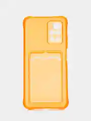 Оранжевый силиконовый чехол для Xiaomi Redmi 10 (Редми 10), прозрачный, с карманом для карт