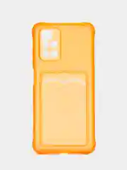 Оранжевый силиконовый чехол для Xiaomi Redmi 10 (Редми 10), прозрачный, с карманом для карт