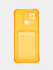 Оранжевый чехол для Xiaomi Redmi 10C, ( Редми 10С ), с карманом для карт, прозрачный