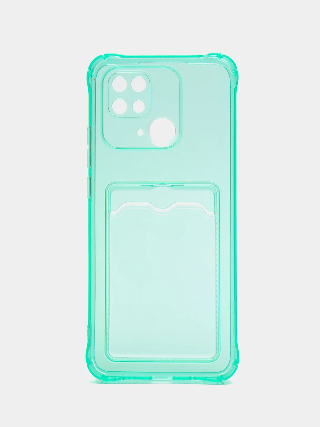 Бирюзовый чехол для Xiaomi Redmi 10C, ( Редми 10С ), с карманом для карт, прозрачный