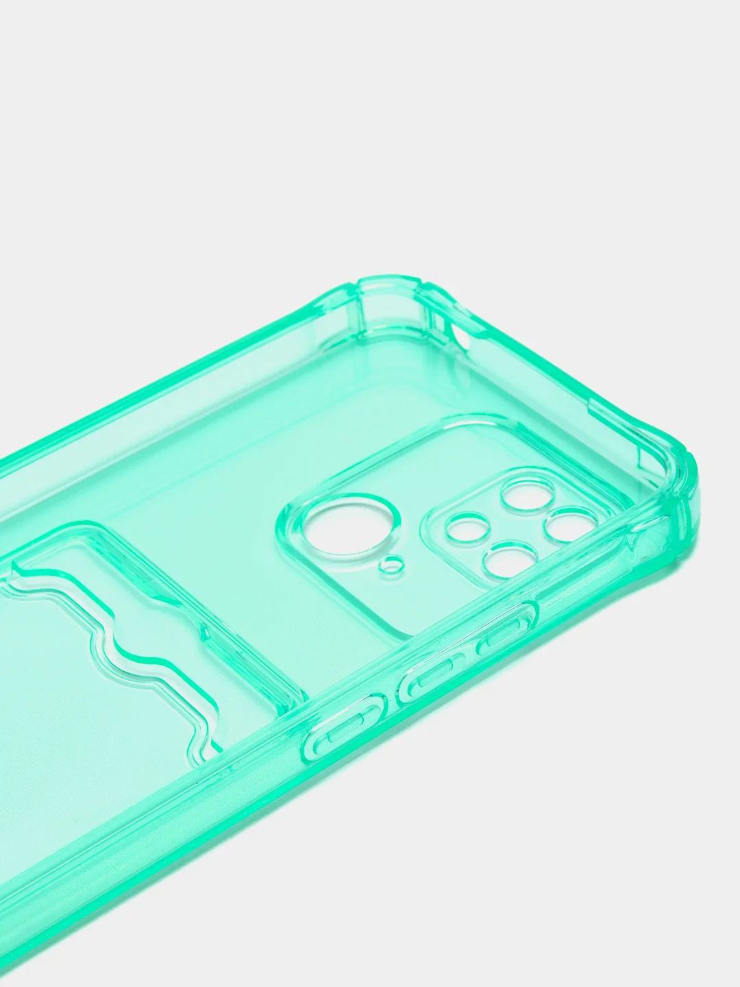 Бирюзовый чехол для Xiaomi Redmi 10C, ( Редми 10С ), с карманом для карт, прозрачный