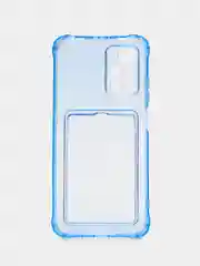 Синий силиконовый чехол для Xiaomi Redmi 10 (Редми 10), прозрачный, с карманом для карт