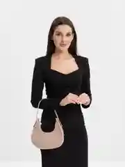 Бежевый сумка-багет, на плечо, из фетра