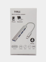Адаптер для подключения мыши и клавиатуры для телефона, OTG с Type-C на USB серый