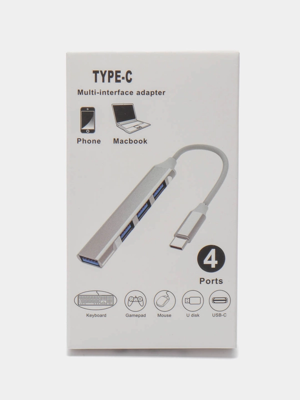 Адаптер для подключения мыши и клавиатуры для телефона, OTG с Type-C на USB серый