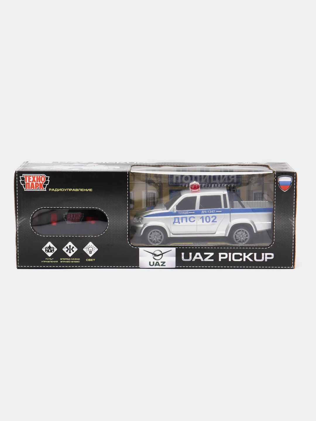 Белый машина радиоуправляемая UAZ PICKUP 20 см, технопарк, свет