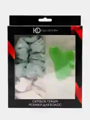 Салатовый набор: скребок Гуаша и резинки для волос