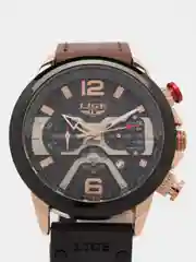 Коричневый мужские наручные часы Lige 8917 с хронографом, в подарочной упаковке