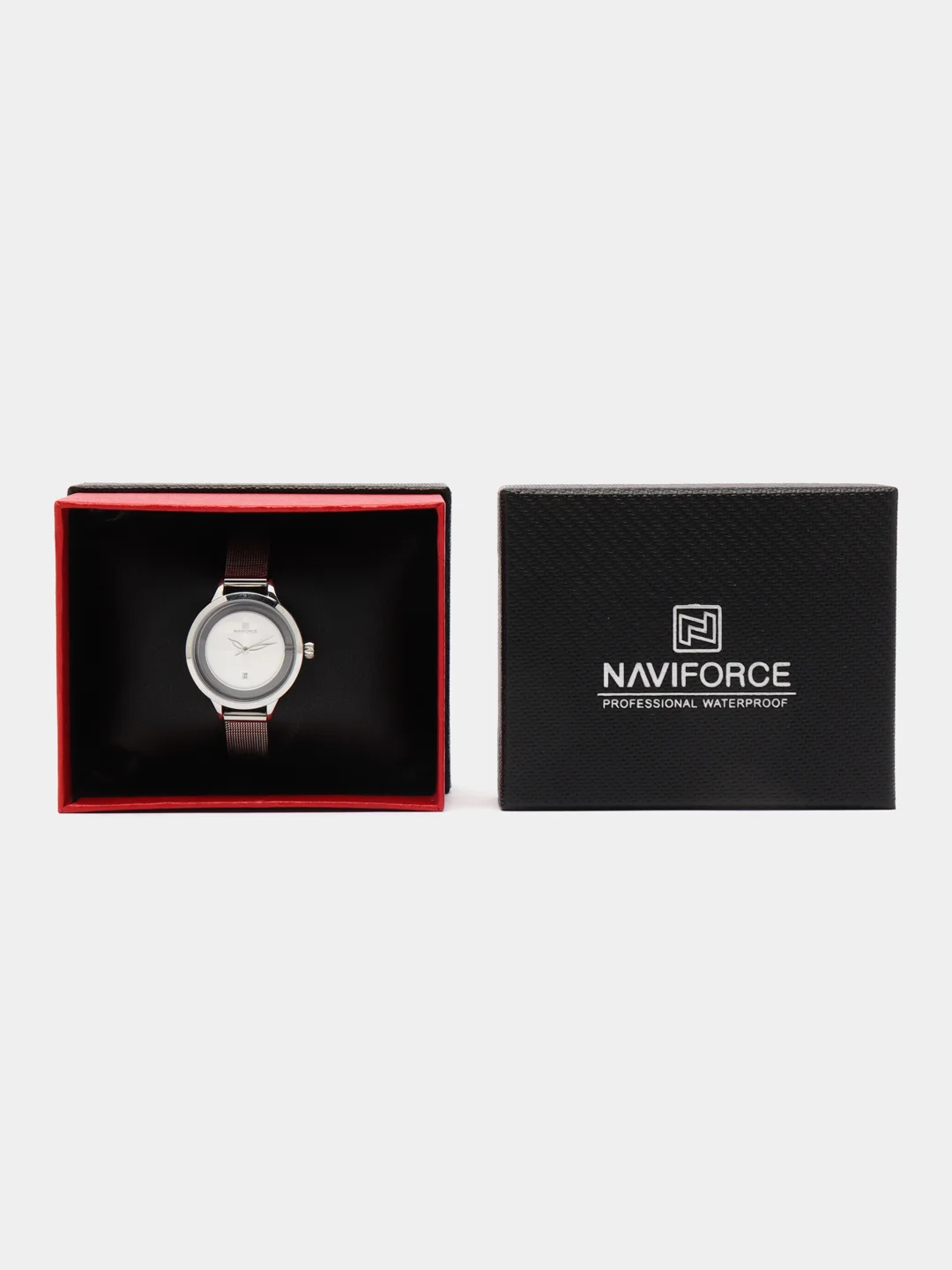 Серебряный женские наручные часы Naviforce NF5014 с календарём в подарочной упаковке