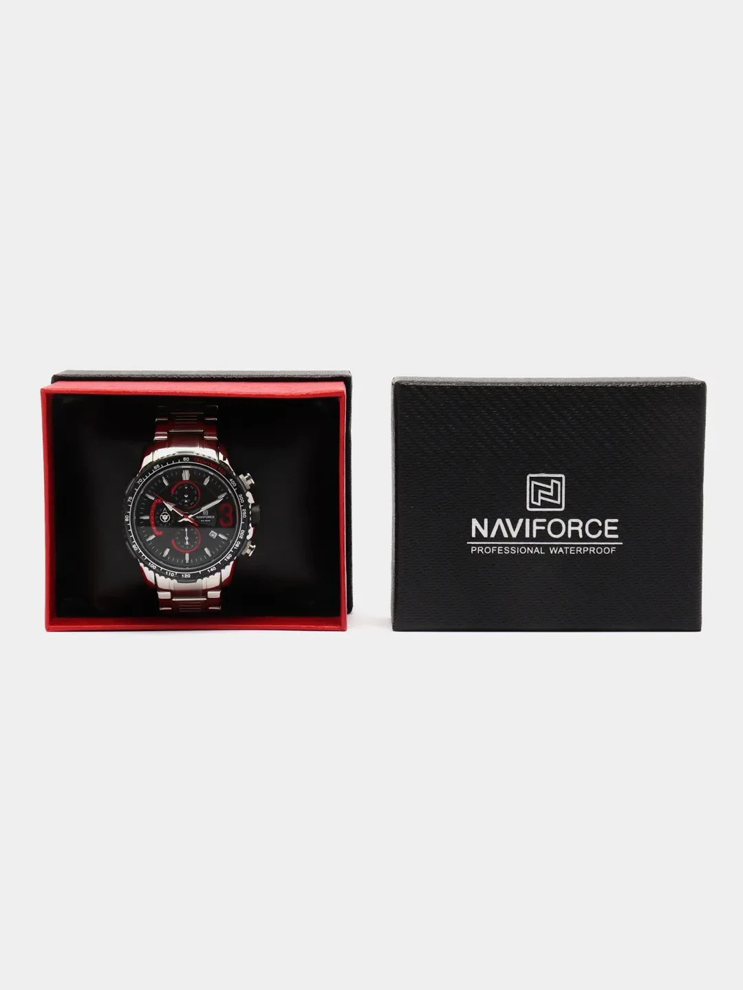 Черный мужские наручные часы Naviforce NF8017 с хронографом, в подарочной упаковке