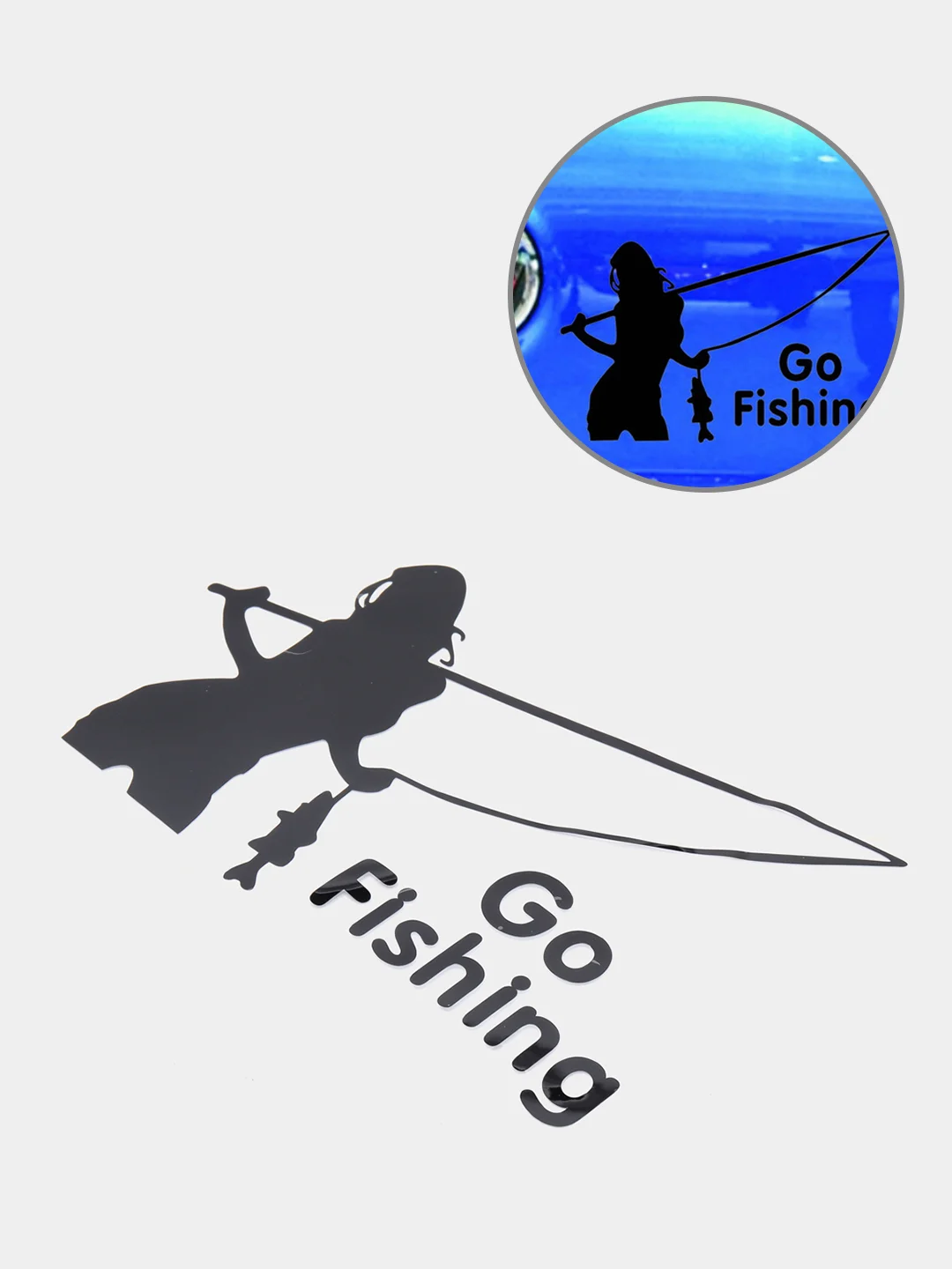 Черный наклейка на авто "Go fishing"