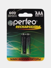 Аккумуляторы ААА Perfeo, 600 mah, 2 шт, мизинчиковые аккумуляторные батарейки, Ni-MH