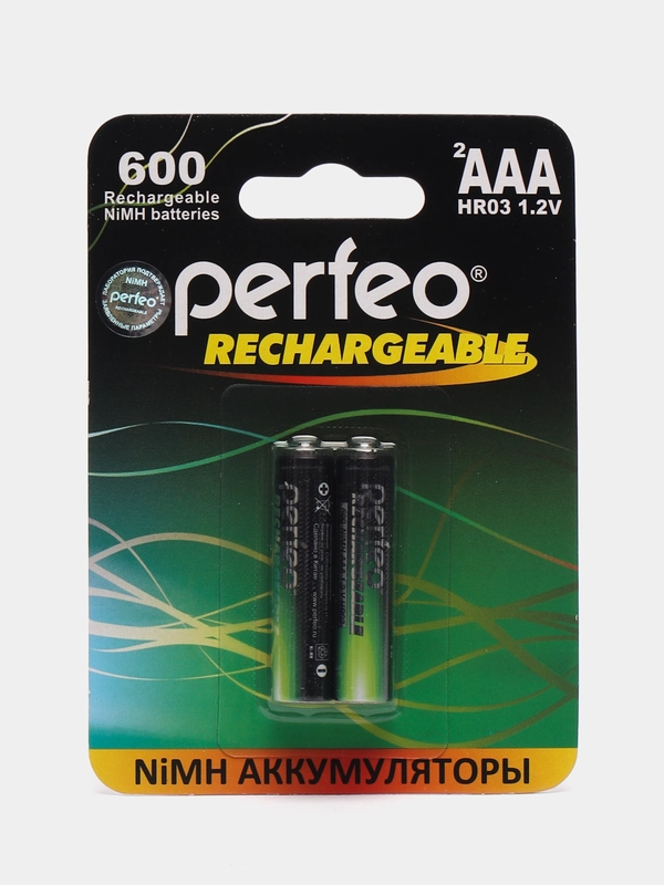 Аккумуляторы ААА Perfeo, 600 mah, 2 шт, мизинчиковые аккумуляторные батарейки, Ni-MH