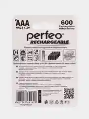 Аккумуляторы ААА Perfeo, 600 mah, 2 шт, мизинчиковые аккумуляторные батарейки, Ni-MH
