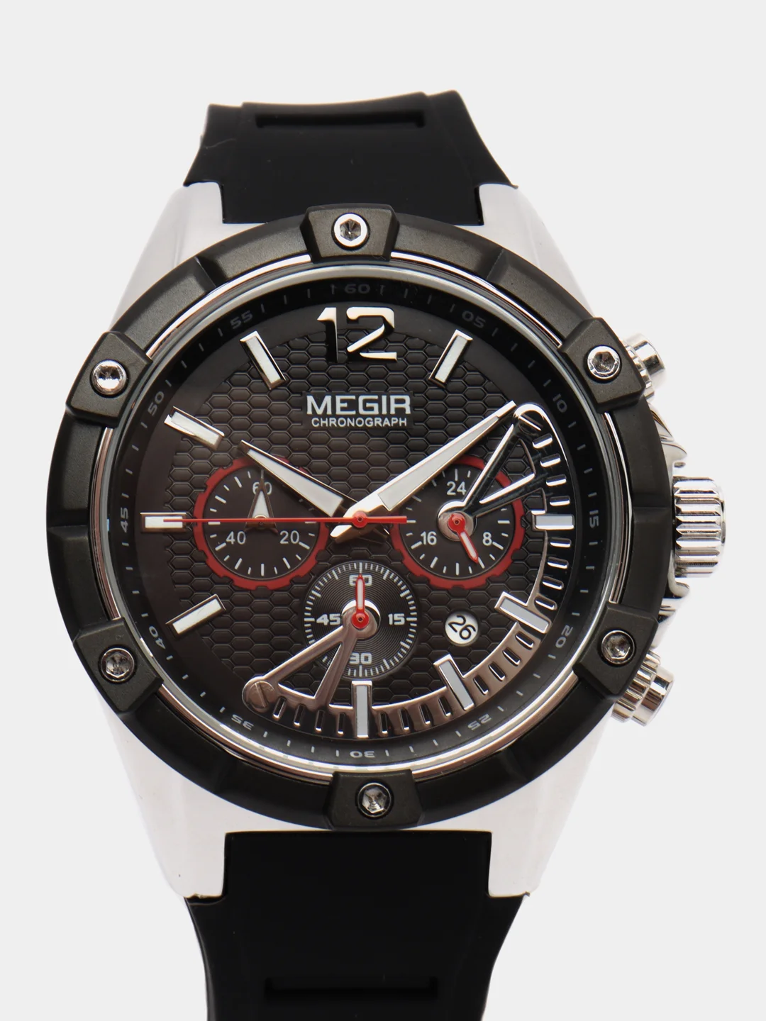 Серебряный мужские наручные часы Megir MN2083G с хронографом, в подарочной упаковке