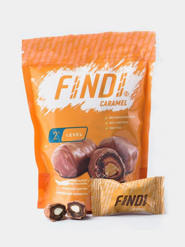 Конфеты финики с миндалем в глазури Findi CARAMEL, 150гр