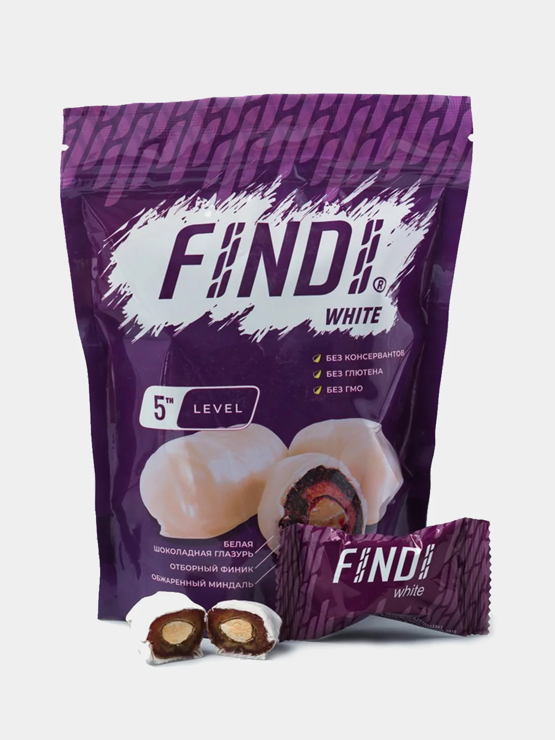 Конфеты финики с миндалем в глазури Findi WHITE, 150 гр