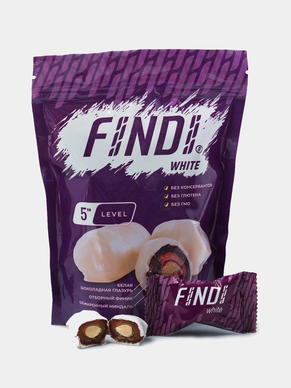 Конфеты финики с миндалем в глазури Findi WHITE, 150 гр