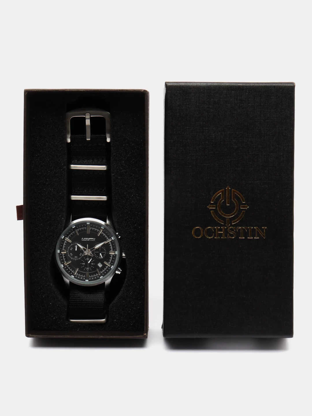 Черный мужские наручные часы Ochstin 6131A с хронографом в подарочной упаковке