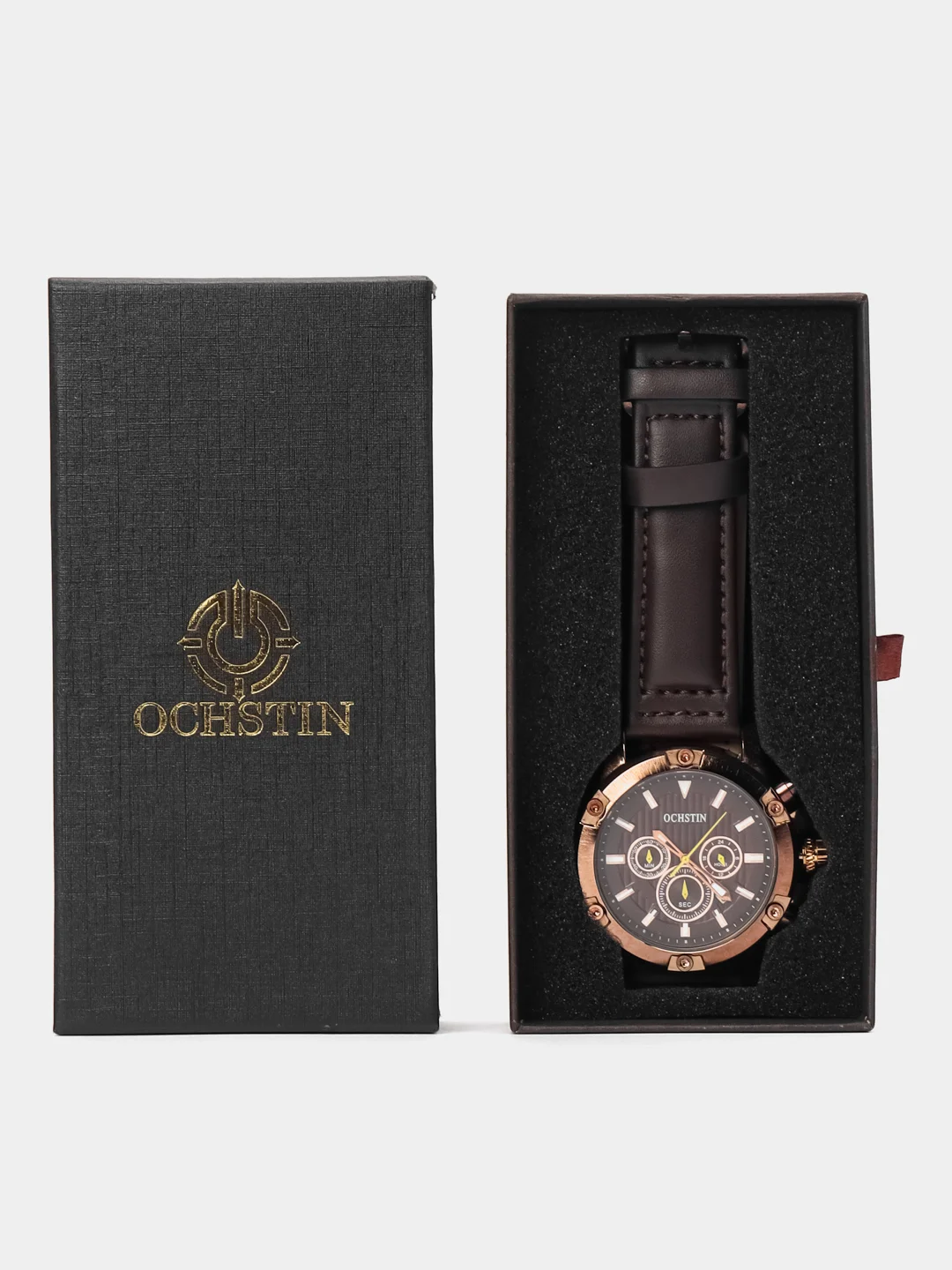Коричневый мужские наручные часы Ochstin 6075A с хронографом в подарочной упаковке