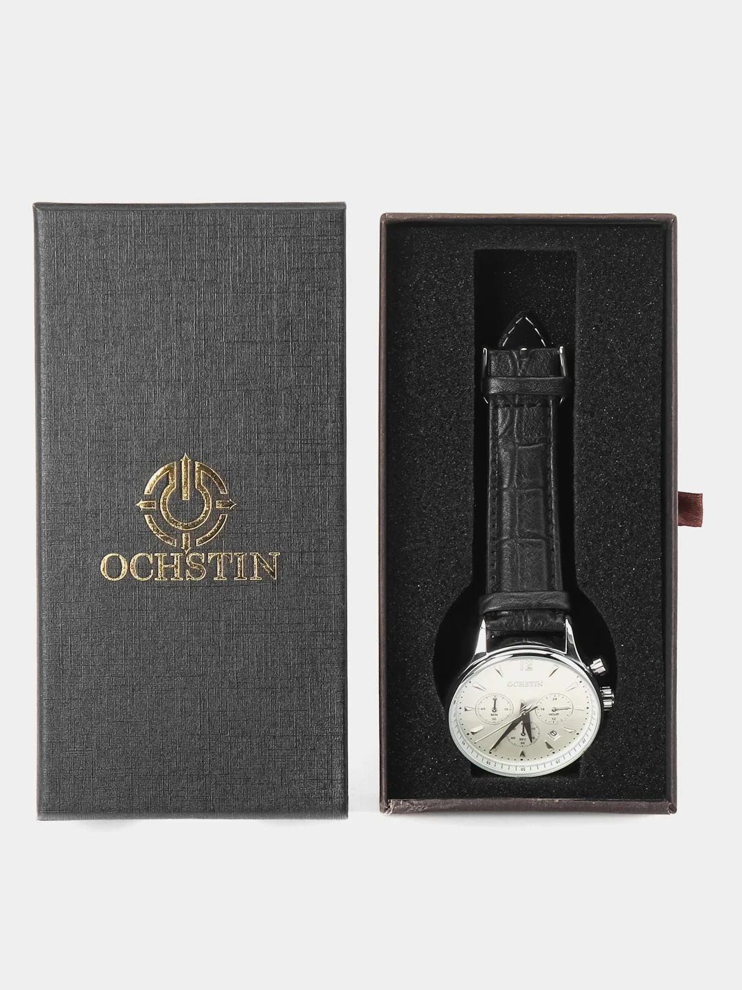 Серебряный мужские наручные часы Ochstin 6050A с хронографом в подарочной упаковке