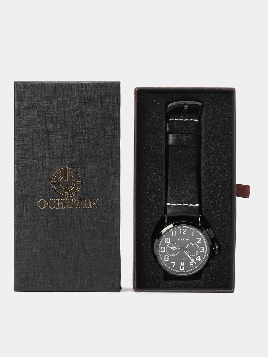Черный мужские наручные часы Ochstin 6077A с хронографом в подарочной упаковке